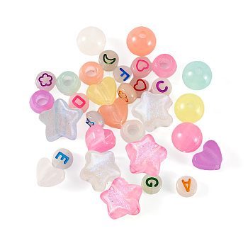 Luminous Transparent Acrylic Beads, Glow in the Dark, Mixed Shapes, Mixed Color, 7~12x7~13x3.5~10mm, Hole: 1.5~3.7mm, 700pcs/box