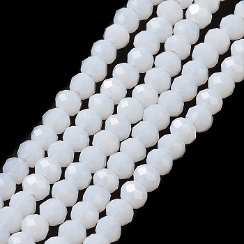 Imitation Jade Glass Bead Strands, Faceted, Rondelle, White, 3.5x2.5~3mm, Hole: 1mm, about 139pcs/strand, 14 inch