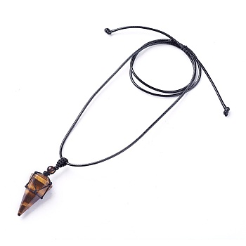 Natural Tiger Eye Pendants Necklaces, with Waxed Cord and Nylon Cord, Cone, 31.18 inch~33 inch(79.2~84cm), 1.5~2mm