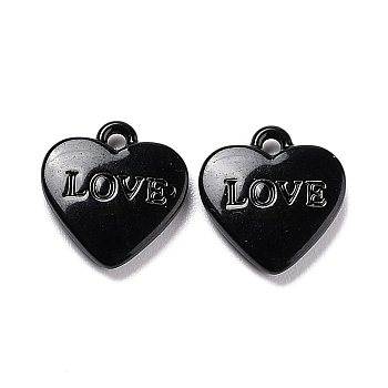 Heart Alloy Spray Painted Charms, Word LOVE, Black, 12x11.5x2.5mm, Hole: 1.4mm