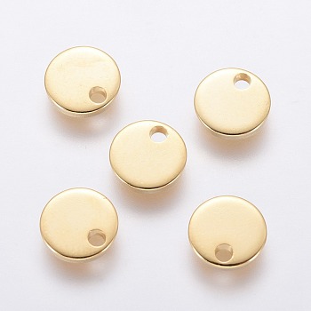 304 Stainless Steel Charms, Stamping Blank Tag, Flat Round, Golden, 16x0.8mm, Hole: 1.4mm