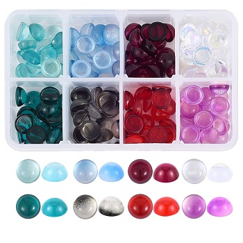 160Pcs 8 Colors Transparent Glass Cabochons, AB Color Plated, Half Round/Dome, Mixed Color, 10x5mm, 20pcs/colors