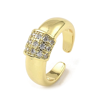 Rack Plating Brass Micro Pave Cubic Zirconia Open Cuff Ring, Long-Lasting Plated, Lead Free & Cadmium Free, Real 18K Gold Plated, US Size 6 1/4(16.7mm)