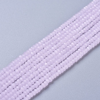 Glass Beads Strands, Imitation Jade, Faceted, Rondelle, Pearl Pink, 2.5x1.5mm, Hole: 0.5mm, about 193~198pcs/strand, 12.6 inch(33cm)