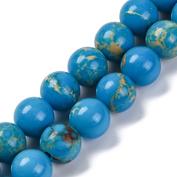 Synthetic Imperial Jasper Beads Strands, Dyed, Round, Deep Sky Blue, 8mm, Hole: 0.8mm, about 47pcs/strand, 14.96 inch(38cm)