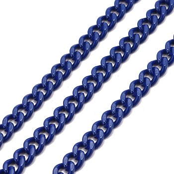 3.28 Feet Spray Painted Brass Curb Chain, Twisted Chain, Unwelded, Marine Blue, 6x5x2mm
