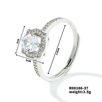 Fashionable Unisex Brass Micro Pave Clear Cubic Zirconia Adjustable Rings, Platinum, Inner Diameter: 19mm