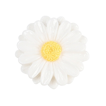 Opaque Resin Cabochons, Sunflower, White, 25x25.5x5.5mm