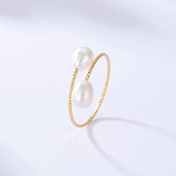 Natural Pearl Teardrop Cuff Rings, Brass Ring, Golden, Inner Diameter: 16mm