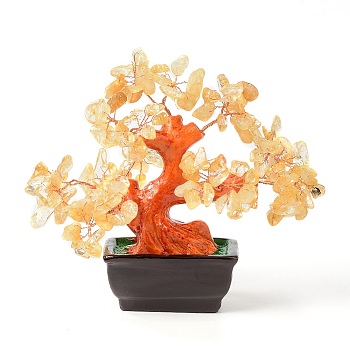 Natural Yellow Quartz Chips Money Tree Bonsai Display Decorations, for Home Office Decor Good Luck, 140x85x170mm