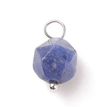 Faceted Natural Sodalite Pendants, with Platinum Tone Brass Loops, Star Cut Round Charm, 13.5x7.5~8x7.5~8mm, Hole: 3mm
