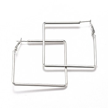 Iron Hoop Earrings, Square, Platinum, 54.5x54.5x5mm, Pin: 0.8mm