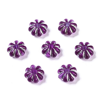 Acrylic Beads, Silver Metal Enlaced, Flower, Purple, 6.5x6.5x3.5mm, Hole: 1.6mm, about 6250pcs/500g