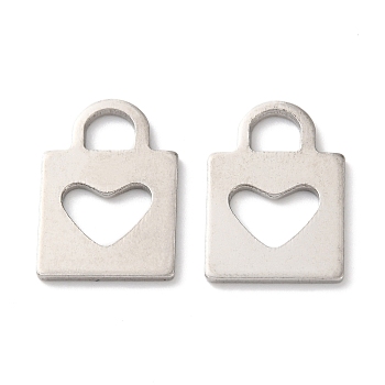 303 Stainless Steel Pendants, Cut-Out Lock with Heart Charms, Stainless Steel Color, 16x11x1mm, Hole: 4x3.5mm