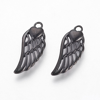 316 Surgical Stainless Steel Pendants, Wings with Heart, Gunmetal, 20x8x2.5mm, Hole: 1.6mm