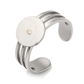 304 Stainless Steel Cuff Ring Findings, Flat Round Pad Ring Base Setting Findings, Stainless Steel Color, US Size 9(18.9mm), Tray Size: 10mm