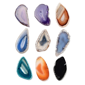 Natural Agate Slices Pendants, Mixed Shapes, 40~85x23~48x4.5mm, Hole: 2mm