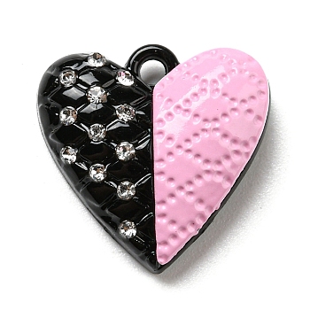 Spray Painted Alloy Pendants, Pink, Heart, 15.5x15.5x4.1mm, Hole: 1.6mm