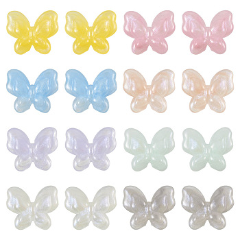 Pandahall 80Pcs 8 Colors Opaque Acrylic Beads, Glitter Beads, Butterfly, Mixed Color, 17x20x5.5mm, Hole: 1.6mm, 10pcs/color