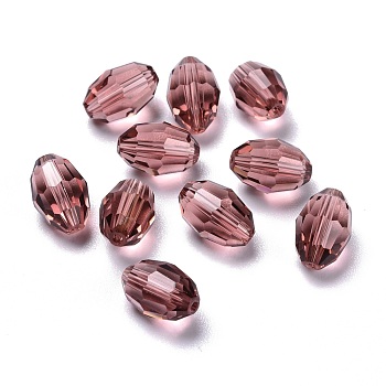 Glass Imitation Austrian Crystal Beads, Faceted, Oval, Rosy Brown, 11x8mm, Hole: 0.8~1.4mm