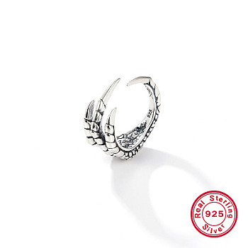 925 Sterling Silver Open Cuff Ring, Skull, with 925 Stamp, Antique Silver, Inner Diameter: 18mm