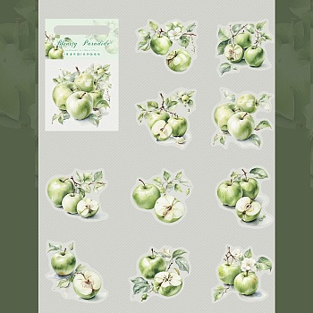 10Pcs Fruit PET Self-Adhesive Stickers, for DIY Photo Album Diary Scrapbook Decoration, Apple, 68~90x62~90x0.1mm