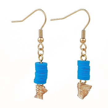 Polymer Clay Heishi Beads Dangle Earrings, with Golden Plated 304 Stainless Steel Earring Hooks, Dodger Blue, 44mm, Pin: 0.7mm