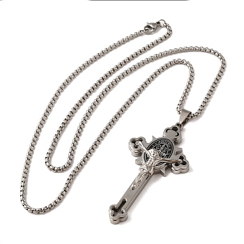 Gothic 201 Stainless Steel Pendants Necklaces, Jesus Cross, Stainless Steel Color, 23.70 inch(60.2cm)