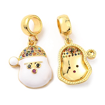 Real 18K Gold Plated Brass Micro Pave Colorful Cubic Zirconia Pendents, with Enamel, Lead Free & Cadmium Free, Santa Claus, White, 26mm, Pendent: 17x14.5x4mm, Hole: 5mm