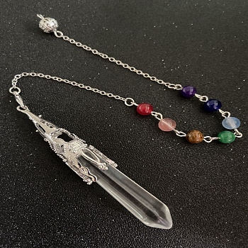 Natural Quartz Crystal & Mixed Gemstone Bullet Pointed Dowsing Pendulums, Chakra Yoga Theme Jewelry for Home Display, 300mm