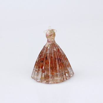 Resin Wedding Dress Display Decoration, with Natural Gemstone Chips inside Statues for Home Office Decorations, Sienna, 56x70mm