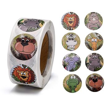 Self-Adhesive Paper Gift Tag Stickers, for Party, Decorative Presents, Flat Round, Animal Pattern, 25mm, 500pcs/roll