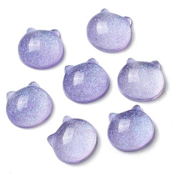 Translucent Resin Cabochons, Glitter Bear Heads, Purple, 14x15x6.5mm