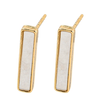 Alloy Stud Earring, with Acrylic Finding, Rectangle, Light Gold, 16x3.5mm