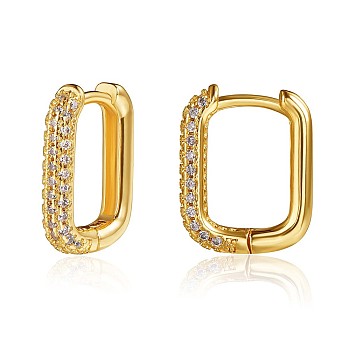 Cubic Zirconia Rectangle Hoop Earrings, Brass Jewelry for Women, Golden, 14x11x2.6mm