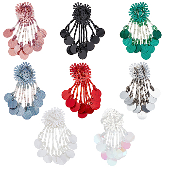 PVC Plastic Paillette Artificial Flower Ornament Accessories, with Tassel, Sew On Patches, Appliques, Mixed Color, 72~87x26~35x4.5~7.5mm, 8pcs/set