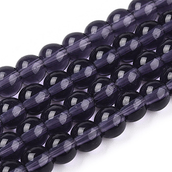 Transparent Glass Beads Strands, Round, Purple, 6~6.5mm, Hole: 1.4mm, about 67~70pcs/strand, 14.76 inch~15.16 inch(37.5~38.5cm)