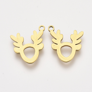 201 Stainless Steel Charms, Laser Cut Pendants, Elk Christmas Reindeer/Stag, Golden, 14x13x1mm, Hole: 1.2mm