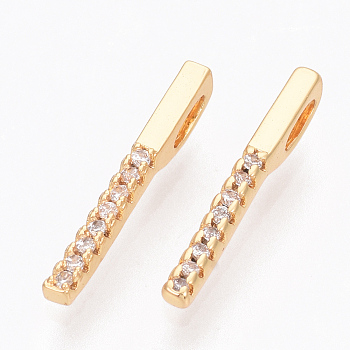 Brass Cubic Zirconia Charms, Bar, Nickel Free, Real 18K Gold Plated, Clear, 15.5x1.5x2.5mm, Hole: 3x0.5mm