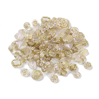 Transparent Acrylic Beads, Metal Enlaced, Mixed Shapes, Old Lace, 7.5~22.5x7.5~21x5.5~13mm, Hole: 1.2~5.5mm