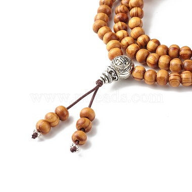 Pulsera redonda de cuentas mala de madera natural(BJEW-JB06907)-3