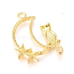 Alloy Kitten Enamel Settings, Open Back Bezel Pendants, For DIY UV Resin, Epoxy Resin, Pressed Flower Jewelry, Crescent Moon & Cat Shape, Golden, 28x21x2mm, Hole: 2mm(PALLOY-E564-48G)