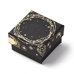 Sun Moon Star Printed Cardboard Gift Boxes, for Necklace, Bracelets, with Black Sponge Inside, Black, Square, 5.15x5.2x3.35cm(CBOX-F006-01A)