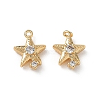Brass Micro Pave Clear Cubic Zirconia Charms, Star Charms, Real 18K Gold Plated, 15x13x5mm, Hole: 1.4mm(KK-P355-01F-G)