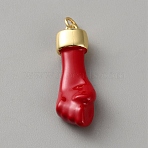 Brass Enamel Pendants, Fist Charm, Golden, with Jump Ring, Red, 27x9.5x6mm, Hole: 3.6mm(KK-WH0103-021G)