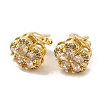 Rack Plating Real 18K Gold Plated Brass Sunflower Clip-on Earrings, with Cubic Zirconia and Glass, Long-Lasting Plated, Lead Free & Cadmium Free, Clear, 11.5x11.5x16mm(X-EJEW-B034-08G)