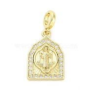 Brass Micro Pave Cubic Zirconia Saint European Dangle Charms, Large Hole Pendants, Real 16K Gold Plated, 29mm, Hole: 4.2mm(KK-D325-27G-05)