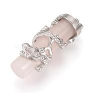 Natural Rose Quartz Pendants, with Alloy Findings, Antique Silver, Column with Dragon, 39~41x14mm, Hole: 3x4mm(G-S246-03I)