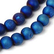 Electroplate Natural Agate Round Bead Strands, Grade A, Blue Plated, 10mm, Hole: 1mm, about 37pcs/strand, 15.1 inch(G-M171-10mm-05)