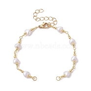 Handmade Brass Link Chain Bracelet Making, with CCB Plastic Imitation Pearl Heart & Lobster Claw Clasp, Fit for Connector Charms, Golden, 6-1/4 inch(16cm)(AJEW-JB01150-22)